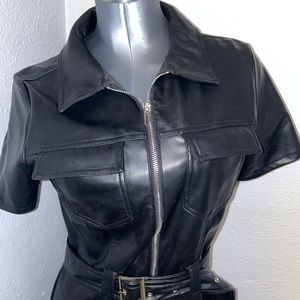 ❌SOLD❌ Black leather zip up dress with belt